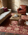 Majestic Artisan Red Hand Knotted Afghan Wool Rug in a living room
