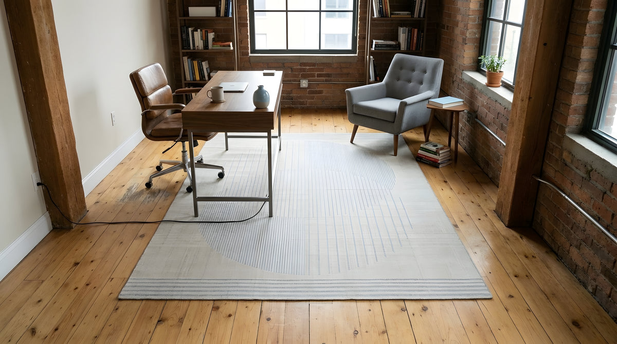 Majestic Chic Charcoal Handmade Wool Rug in a home office
