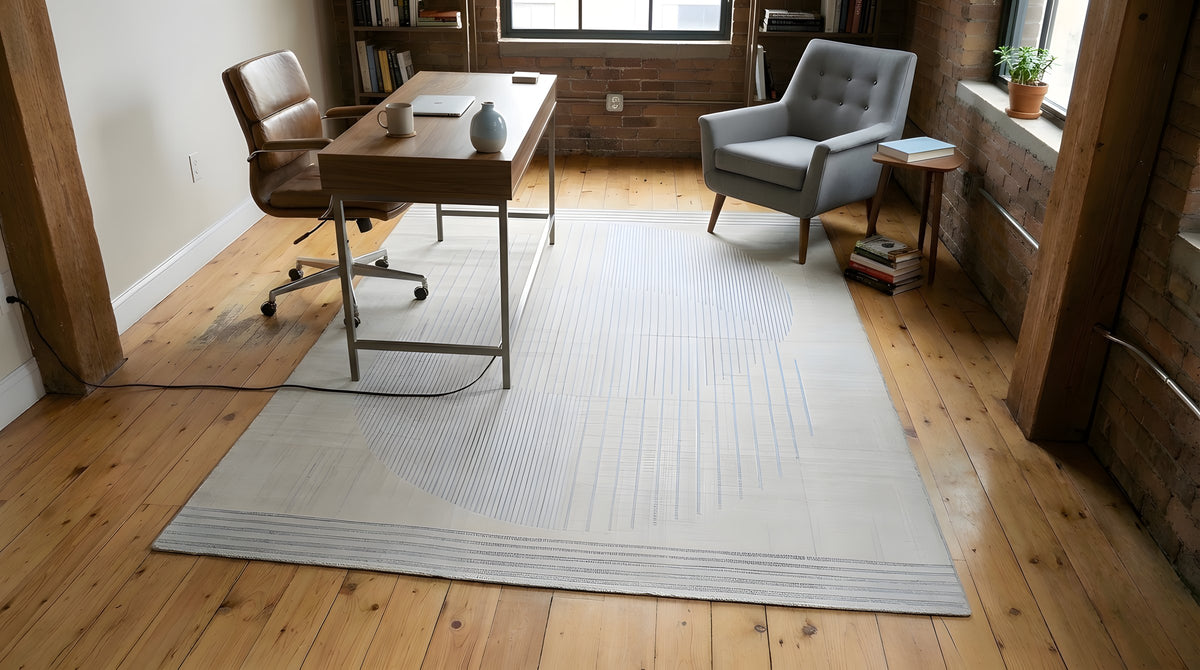 Majestic Chic Charcoal Handmade Wool Rug in a home office