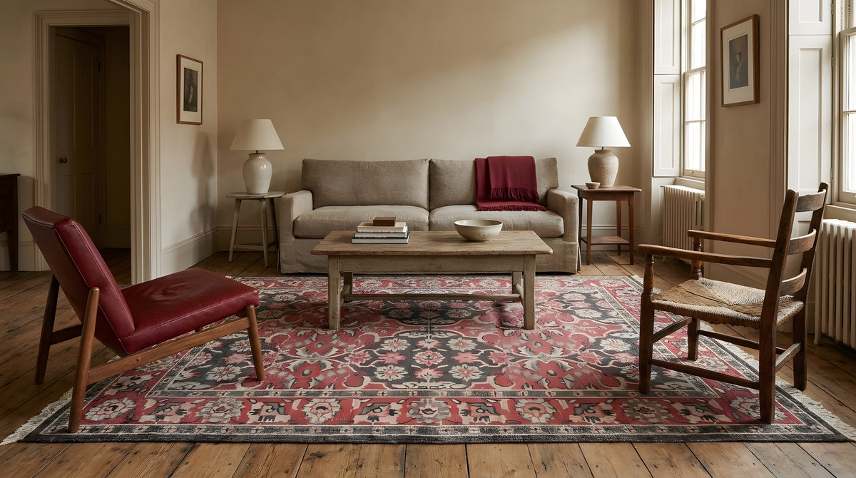 Majestic Classic Rust Hand Knotted Wool Rug in a living room