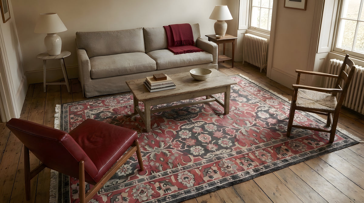 Majestic Classic Rust Hand Knotted Wool Rug in a living room
