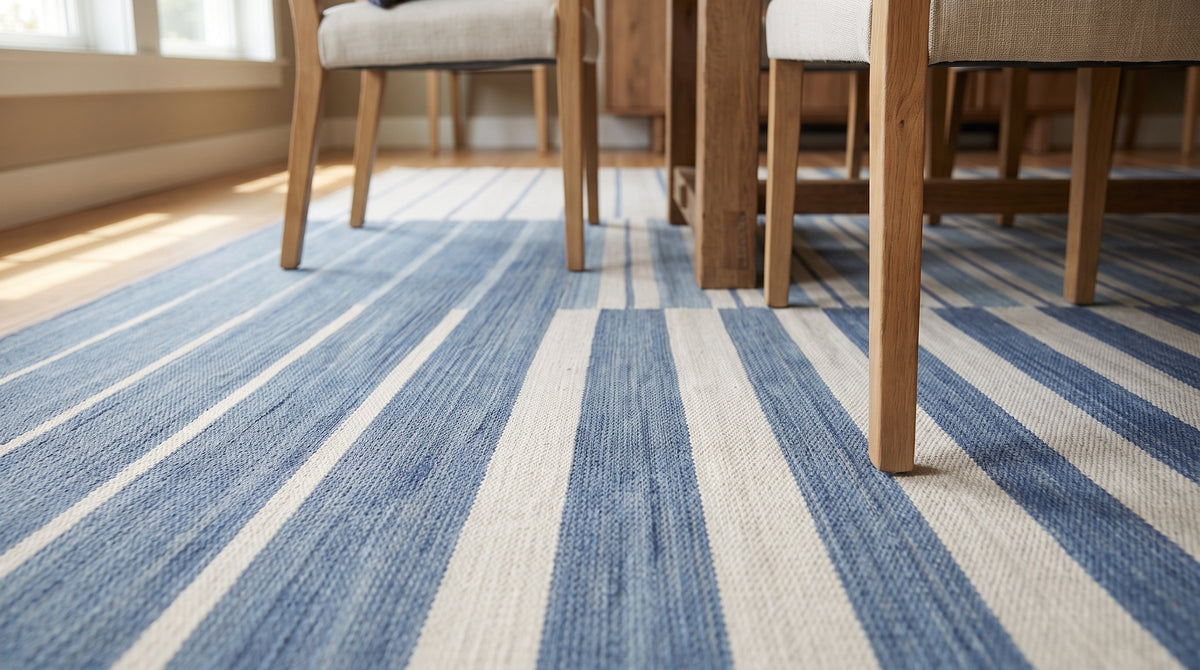 Majestic Laine Multicolor Flatweave Wool Rug in a dining room
