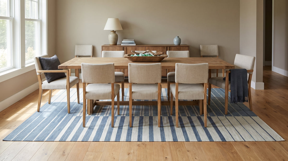 Majestic Laine Multicolor Flatweave Wool Rug in a dining room