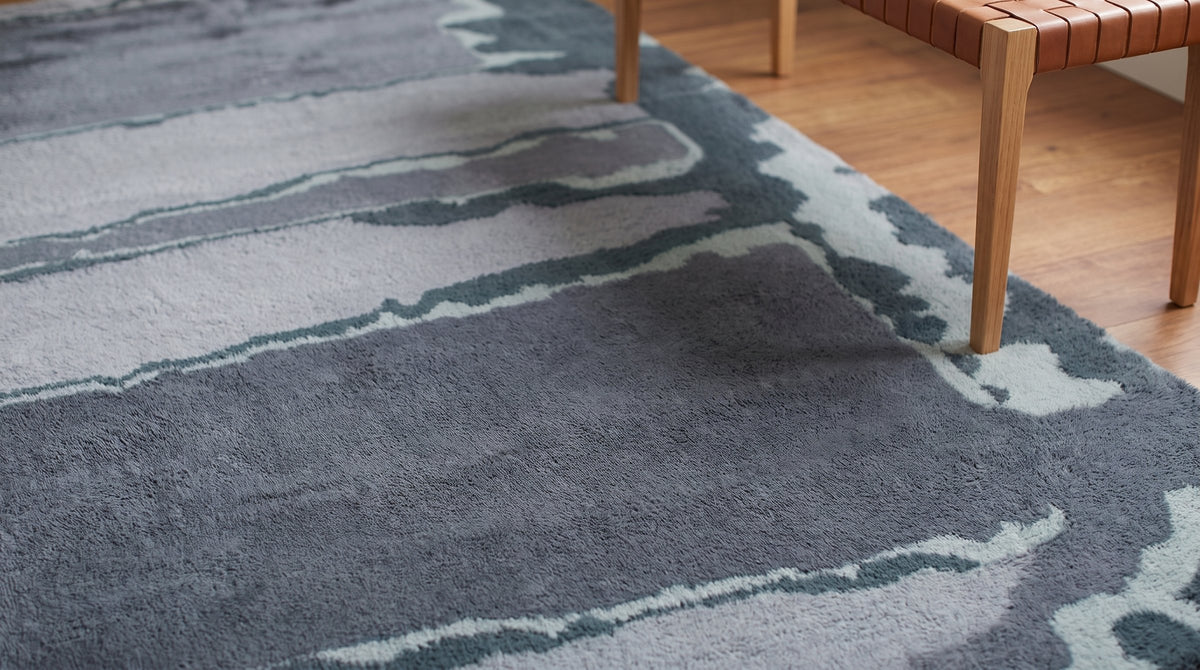 Maya Classic Purple and Gray Hand Knotted Wool Rug in a bedroom