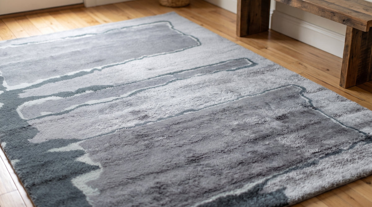 Maya Classic Purple and Gray Hand Knotted Wool Rug in a entryway