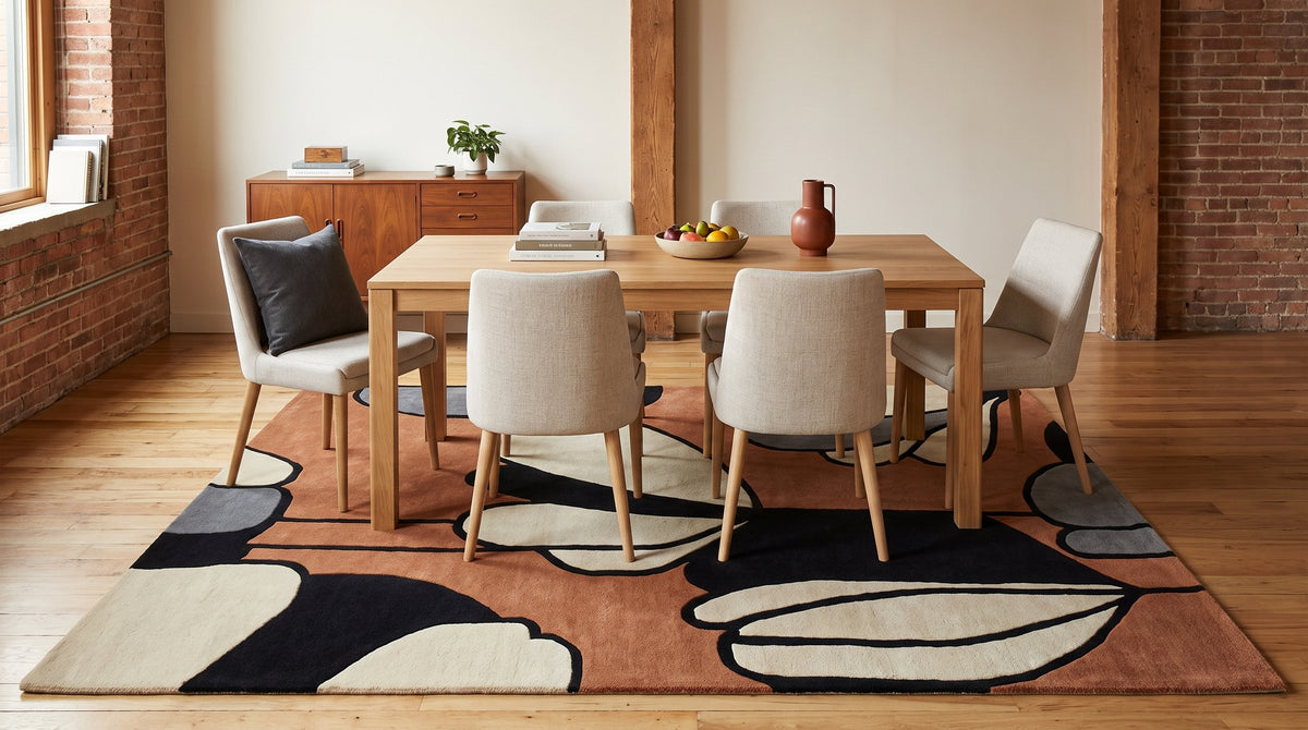 Mira Freya Multicolor Hand Tufted Wool Rug in a dining room
