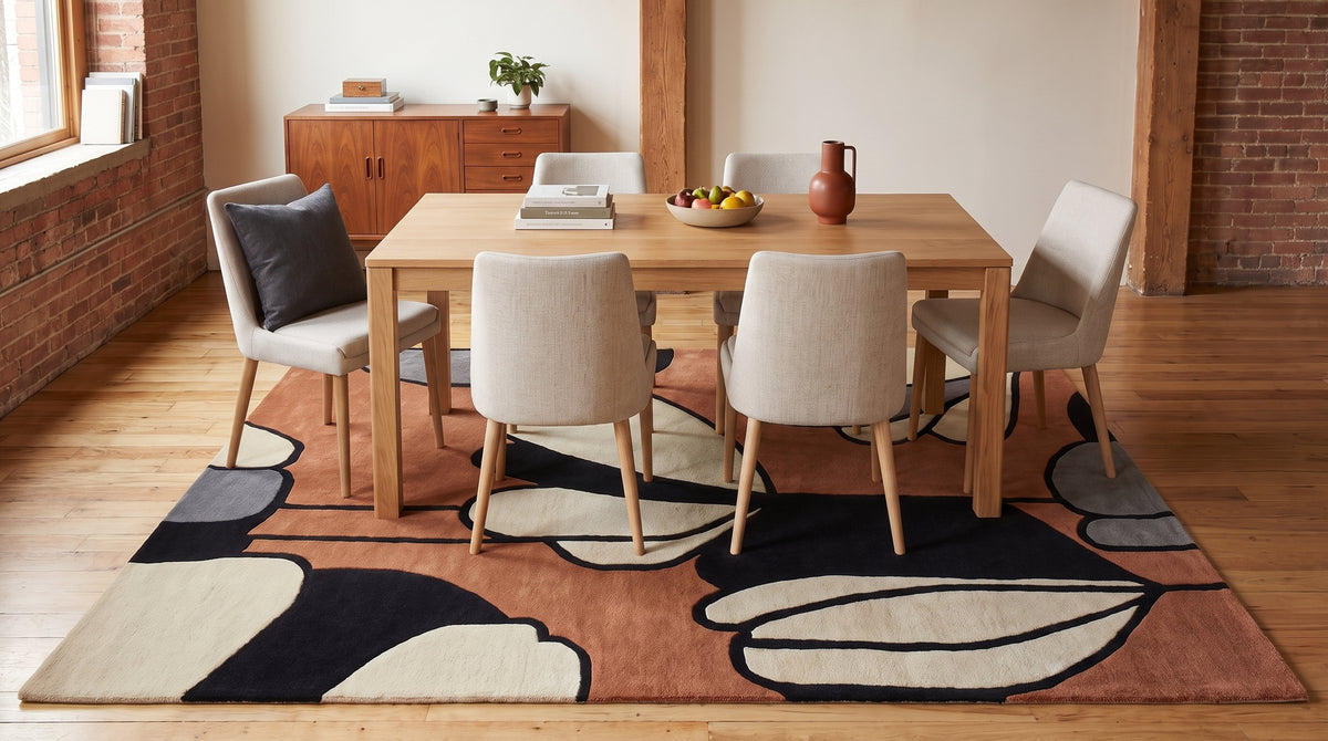 Mira Freya Multicolor Hand Tufted Wool Rug in a dining room