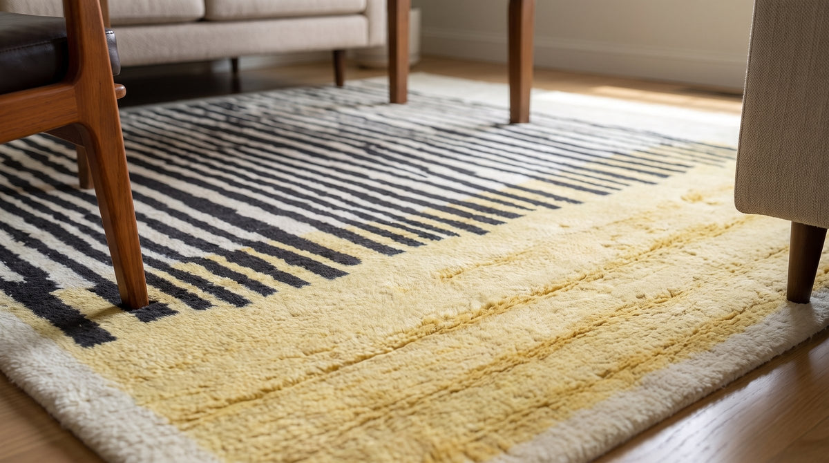 Mira Iris Yellow Hand Knotted Wool Rug in a living room