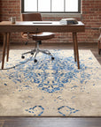 Modern Classic Blue Machine Made Rug in a home office