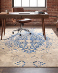 Modern Classic Blue Machine Made Rug in a home office
