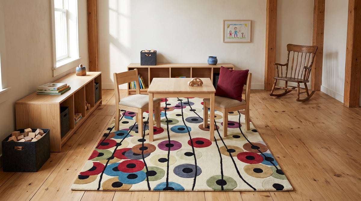 Modern Isla Multicolor Hand Tufted Wool Rug in a kids room