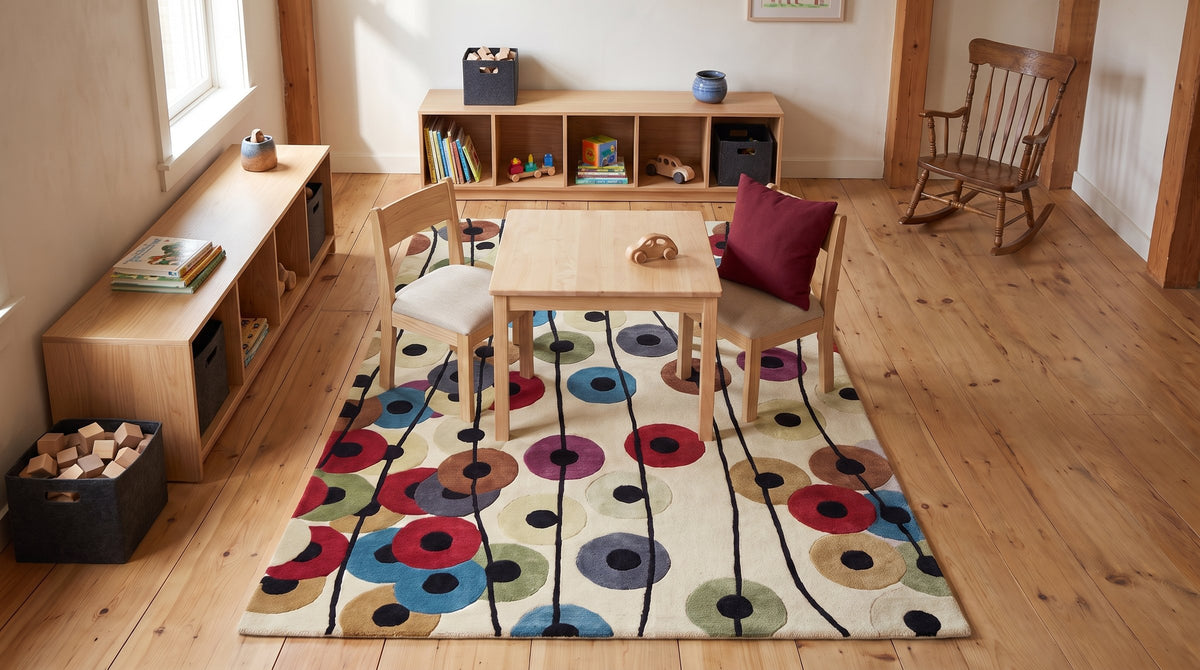 Modern Isla Multicolor Hand Tufted Wool Rug in a kids room