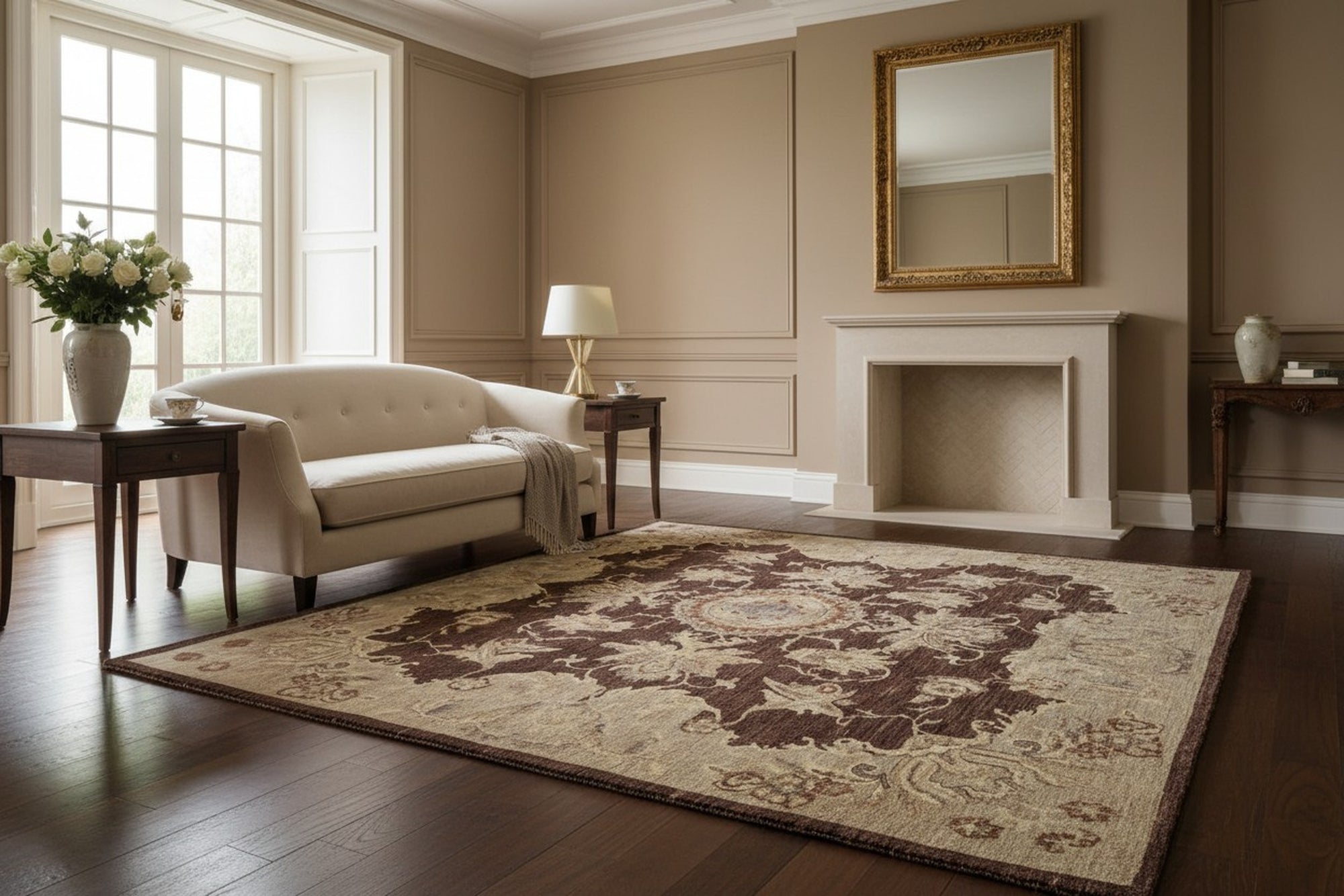 Brown Agra medallion hand-knotted wool area rug