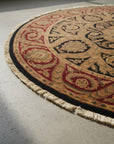 Navy Jaipur traditional round hand-knotted wool area rug