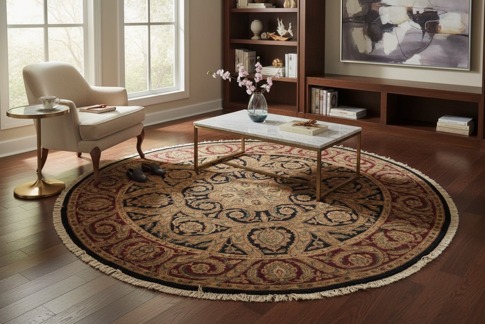 Navy Jaipur traditional round hand-knotted wool area rug