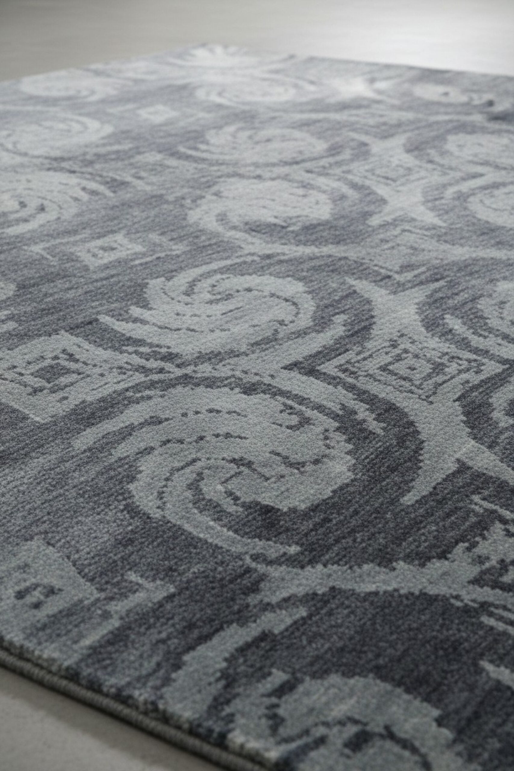 Gray and blue transitional bamboo silk and wool hand-knotted area rug