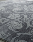 Gray and blue transitional bamboo silk and wool hand-knotted area rug