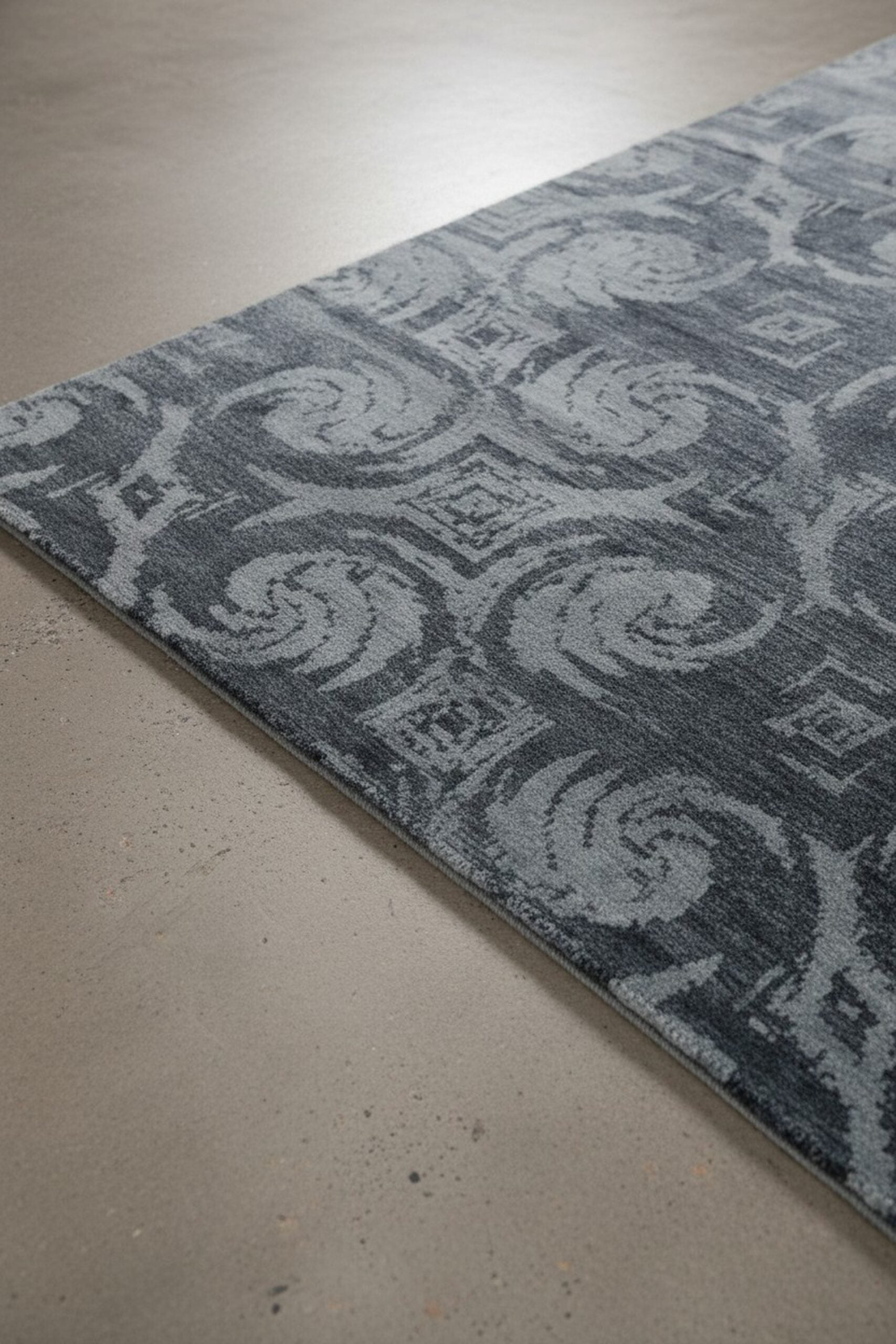 Gray and blue transitional bamboo silk and wool hand-knotted area rug