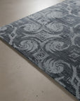 Gray and blue transitional bamboo silk and wool hand-knotted area rug