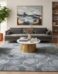 Gray and blue transitional bamboo silk and wool hand-knotted area rug