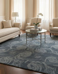 Gray and blue transitional bamboo silk and wool hand-knotted area rug