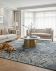 Black and ivory transitional abstract bamboo silk and wool hand-knotted area rug