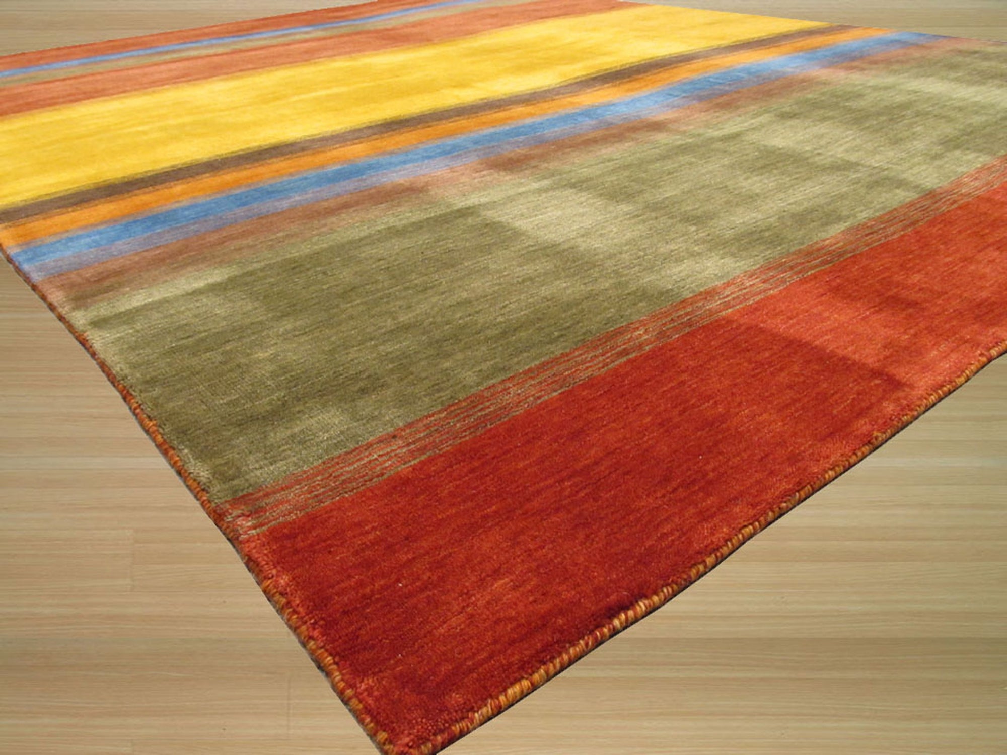 Multicolor Contemporary Stripe Gabbeh Handmade Wool Rug
