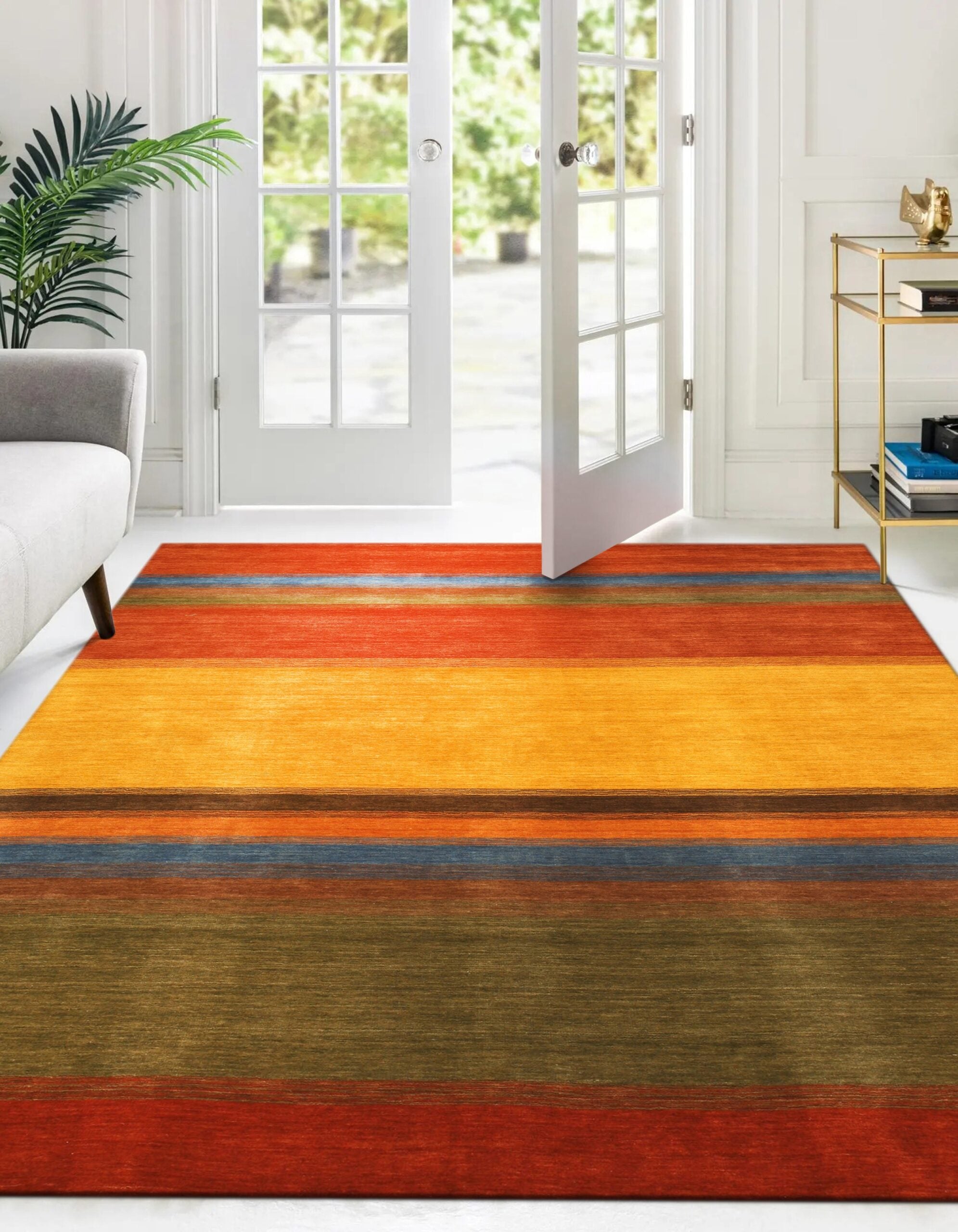 Multicolor Contemporary Stripe Gabbeh Handmade Wool Rug