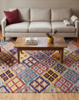 Nadia Kilim Multicolor Flatweave Wool Rug in a living room