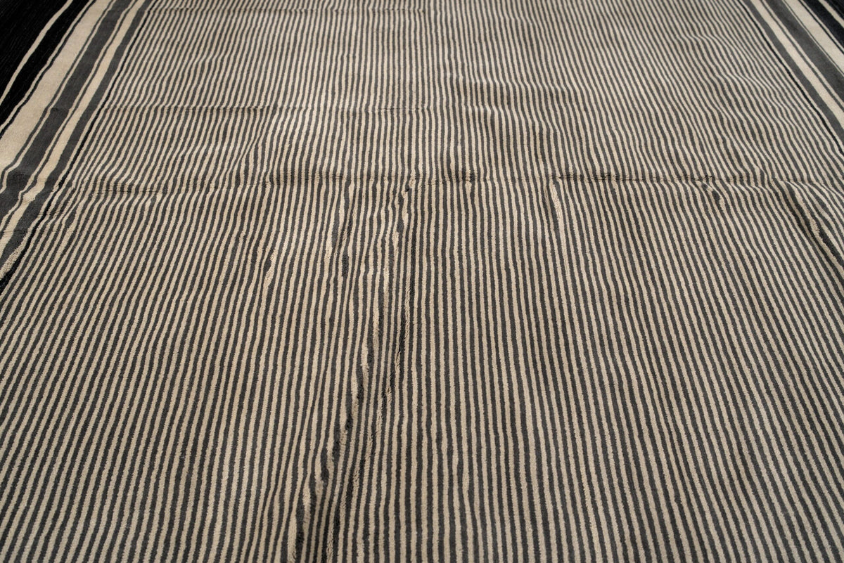 Black and Beige Stripe Handmade Wool Rug