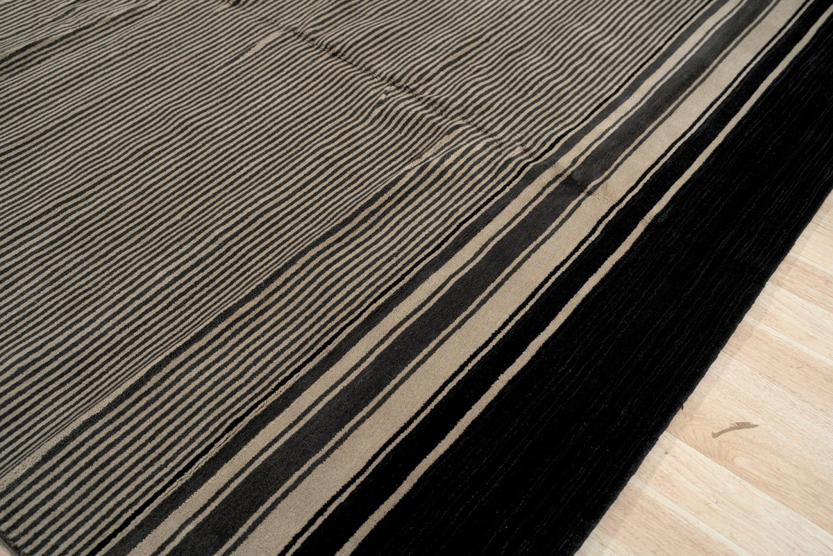 Black and Beige Stripe Handmade Wool Rug