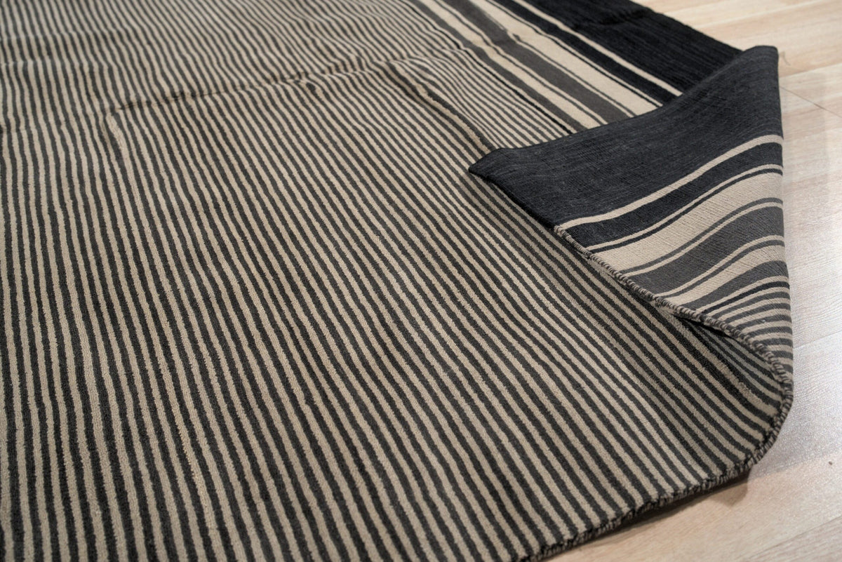 Black and Beige Stripe Handmade Wool Rug