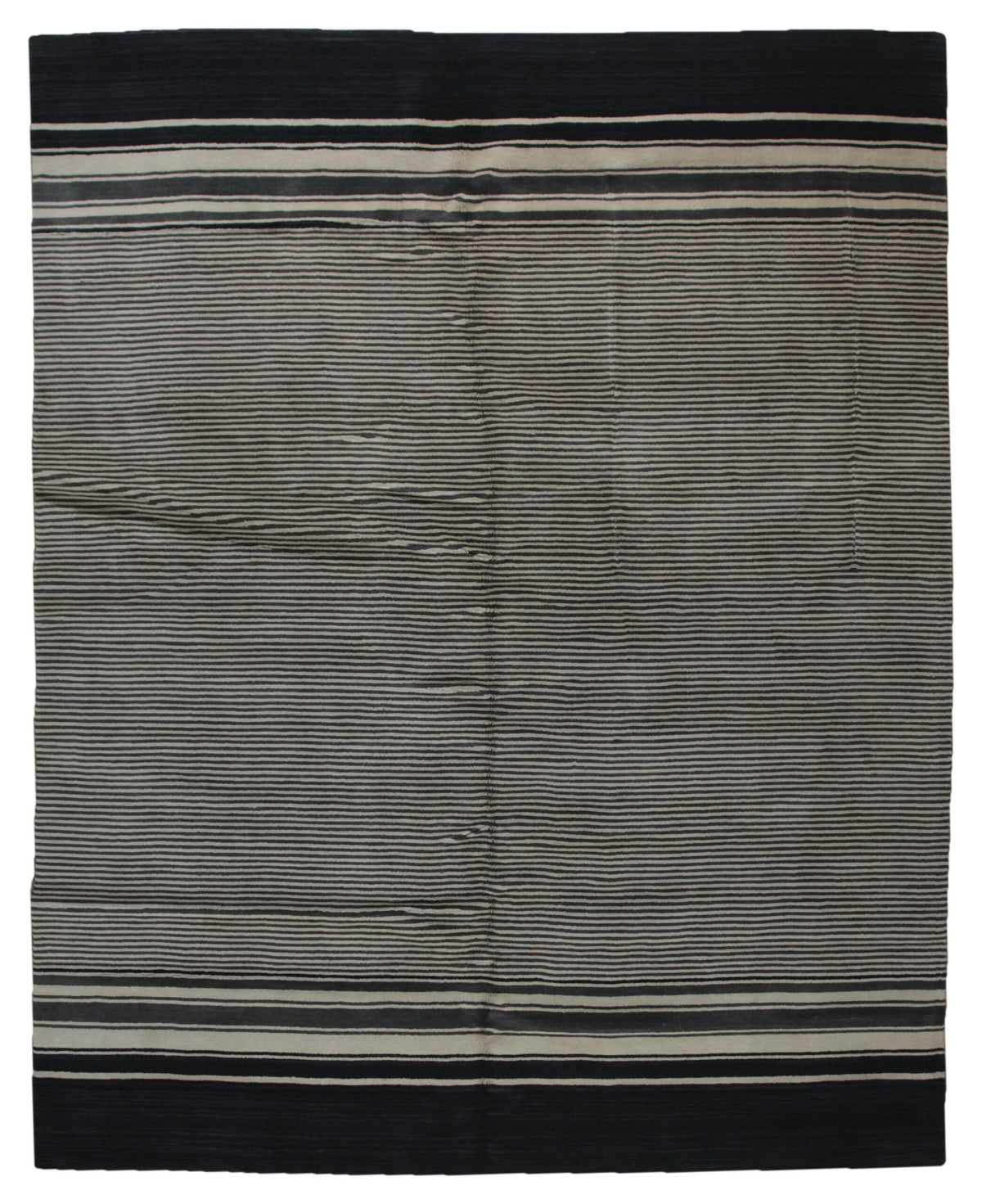 Black and Beige Stripe Handmade Wool Rug