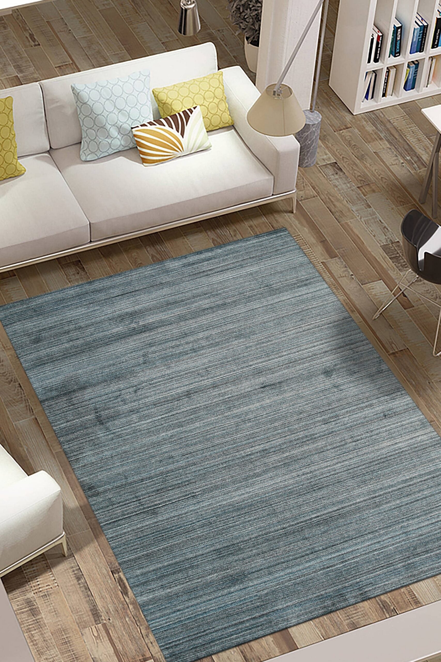 Blue Contemporary Transitional Hand-Loomed Wool Area Rug, 10' x 14'