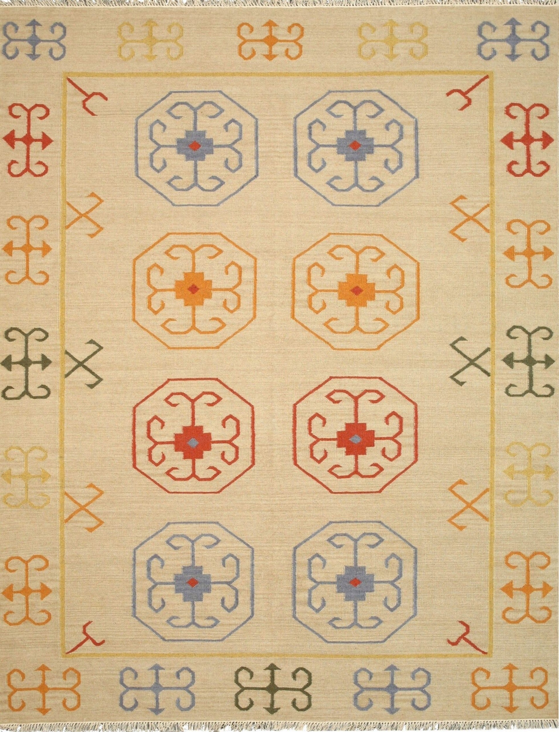 Beige reversible flat-woven oriental kilim wool rug (OSK1IV), full product view