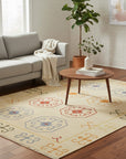 Beige oriental kilim flat-woven wool rug OSK1IV styled in a room setting