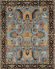 Gray and navy traditional hand-knotted wool rug KR110GY, full product view