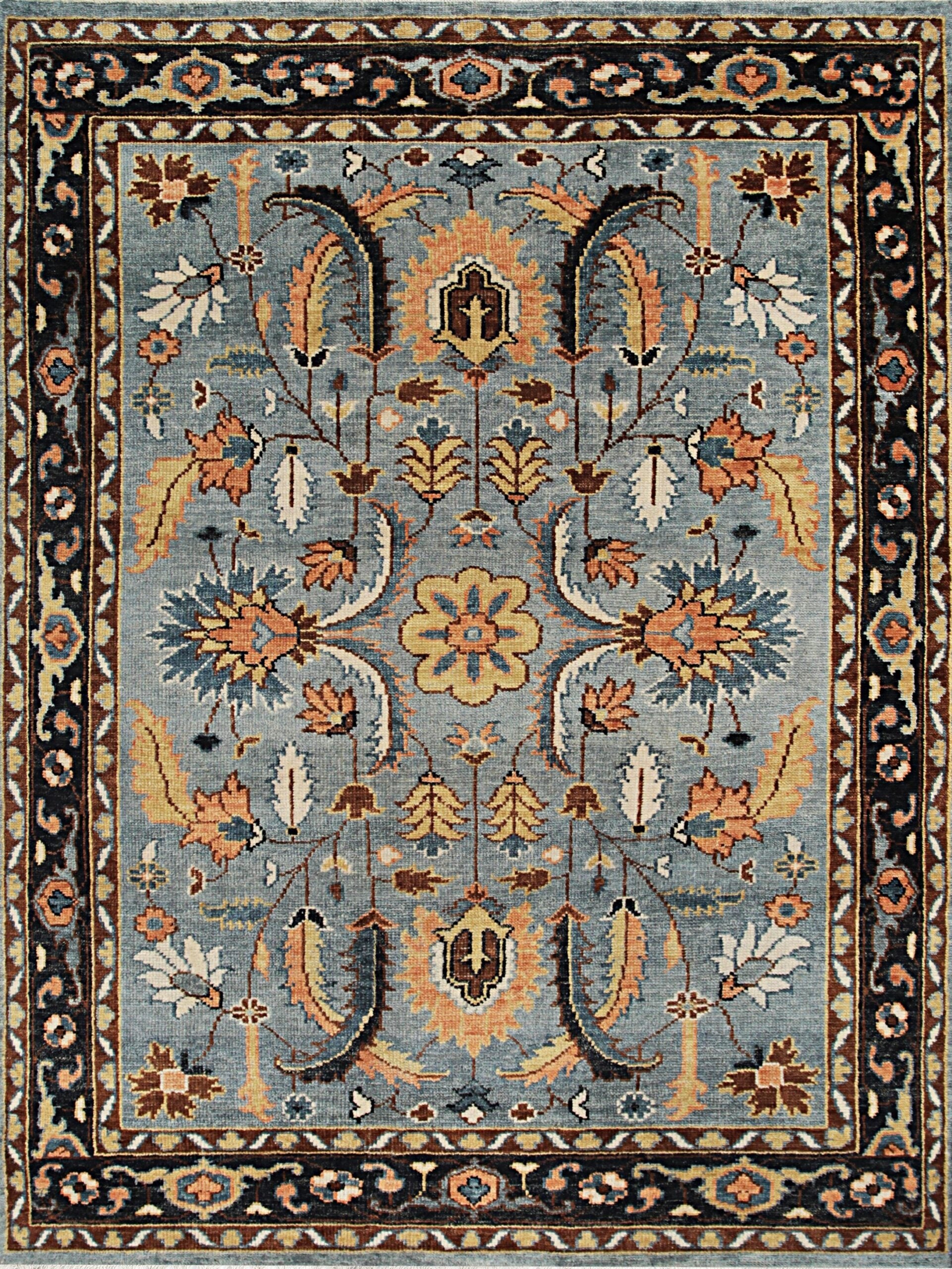 Navy Traditional All Over Hand-Knotted Wool Area Rug, 9' x 12'