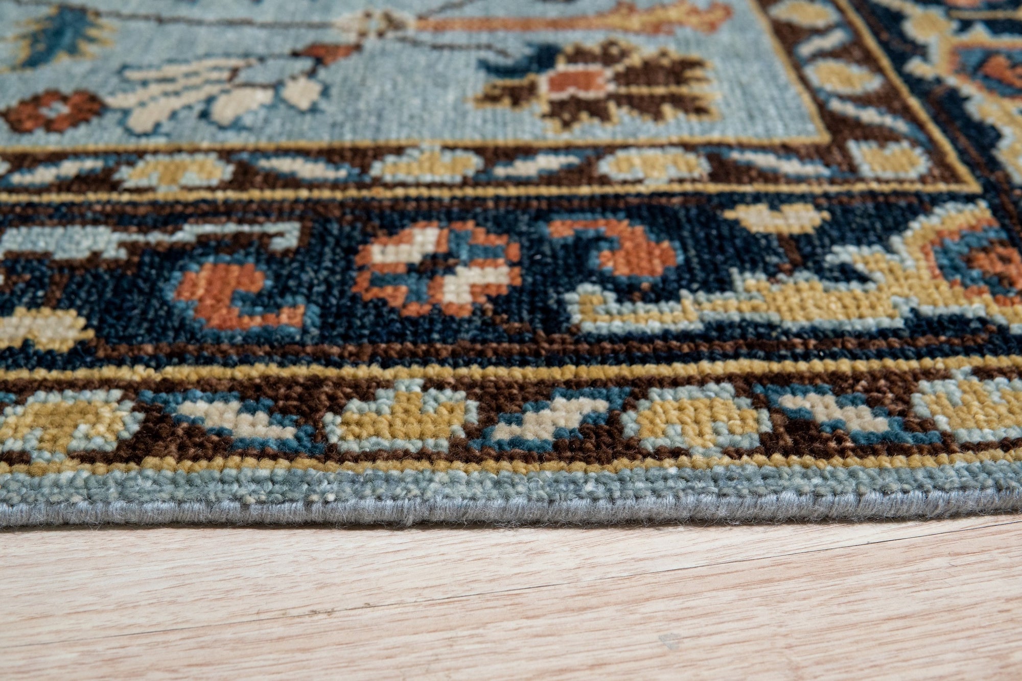 Navy Traditional All Over Hand-Knotted Wool Area Rug, 9' x 12'