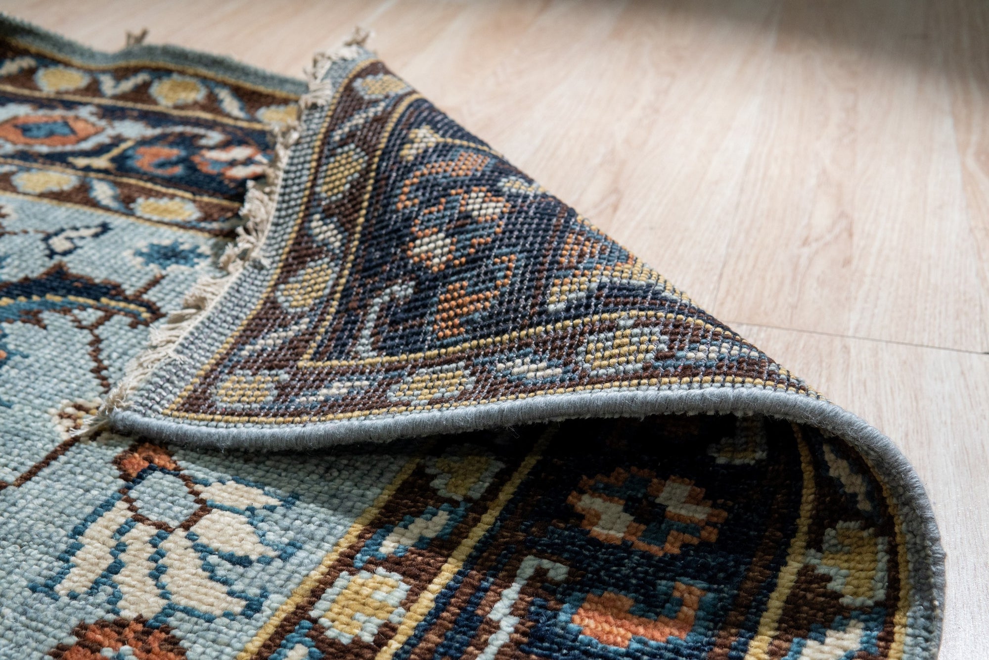 Navy Traditional All Over Hand-Knotted Wool Area Rug, 9' x 12'