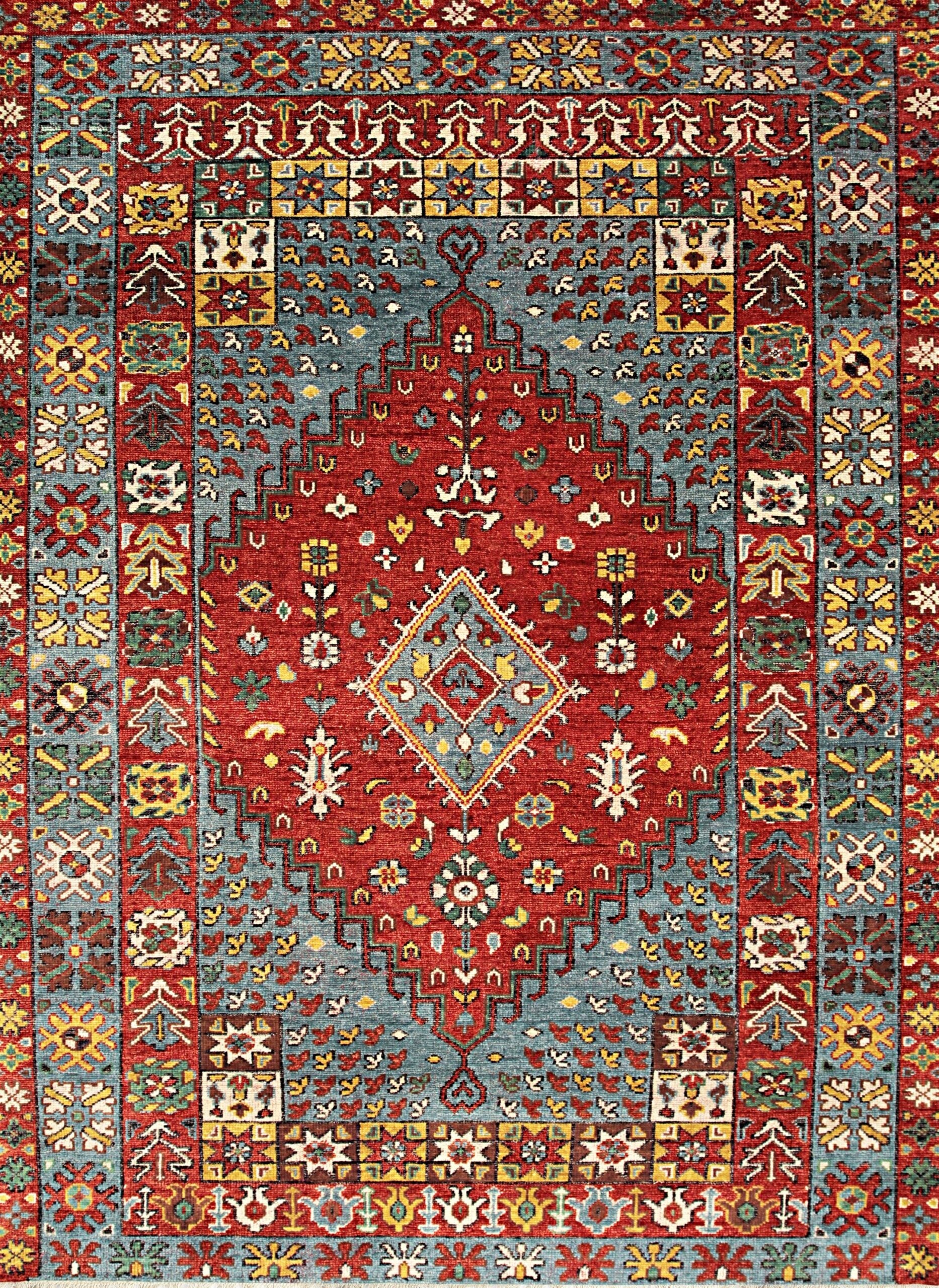 Red Traditional Medallion Hand-Knotted Wool Area Rug, 8' x 10'