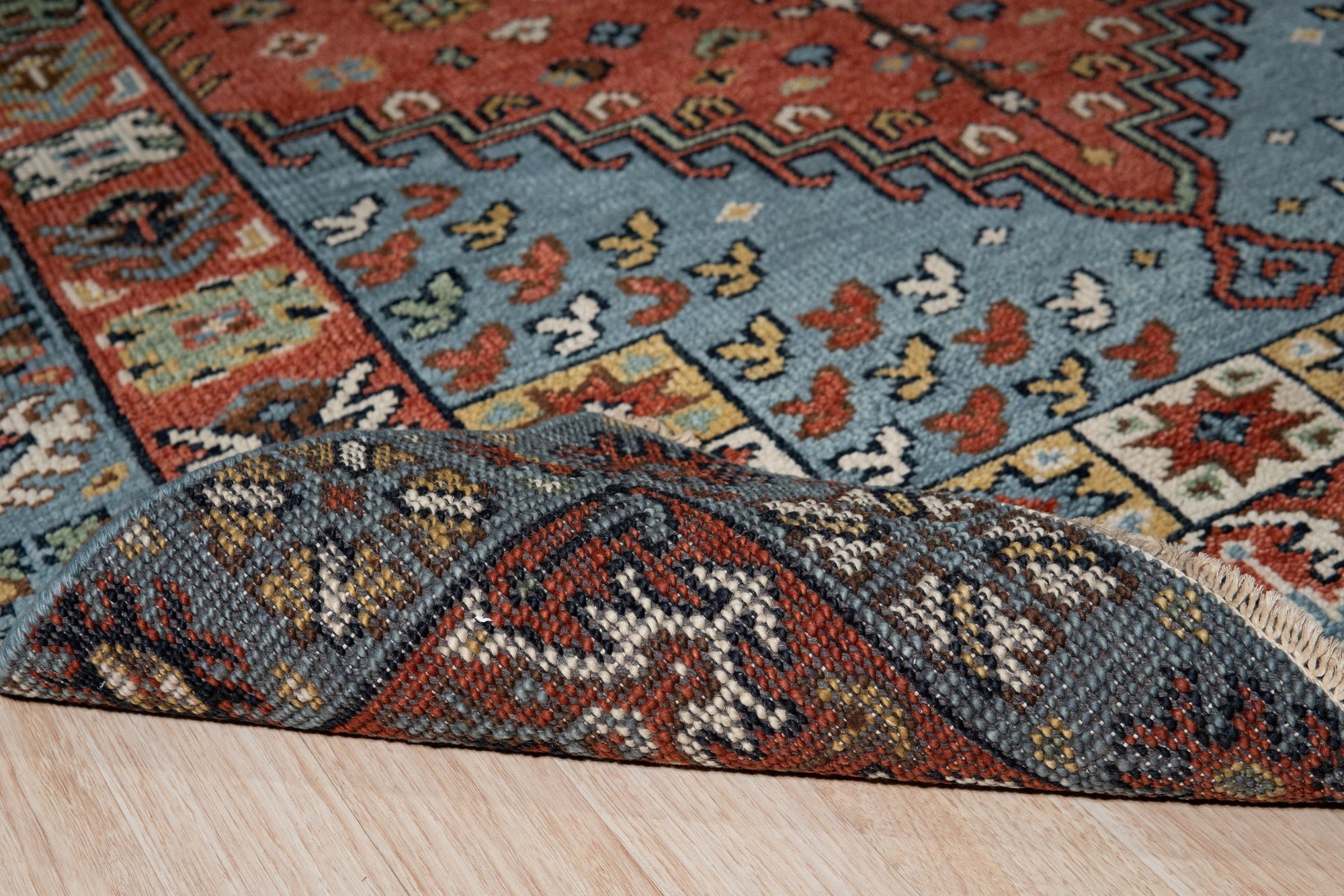 Red Traditional Medallion Hand-Knotted Wool Area Rug, 8' x 10'