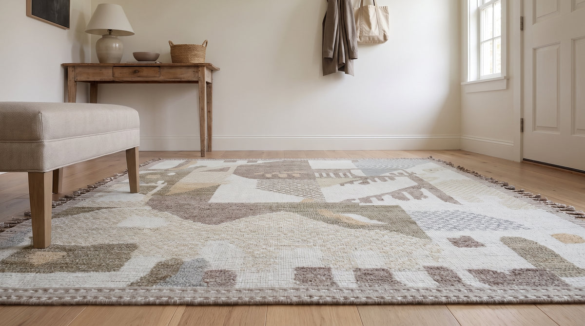 Nina Oriental Multicolor Hand Knotted Wool Rug in a entryway