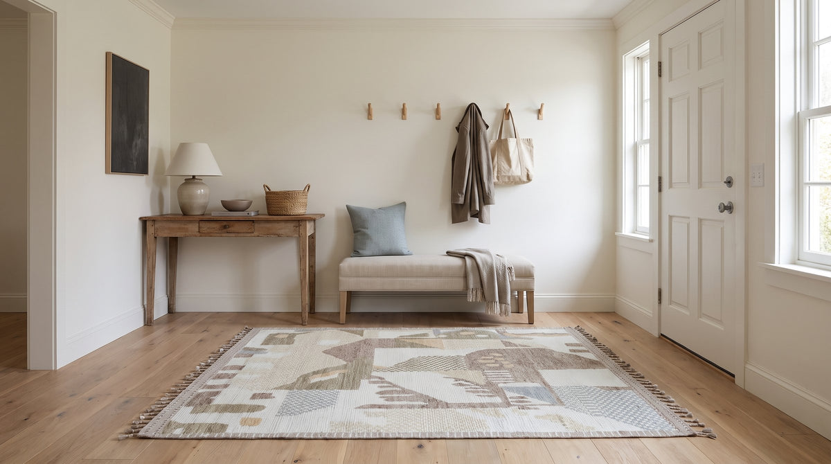 Nina Oriental Multicolor Hand Knotted Wool Rug in a entryway