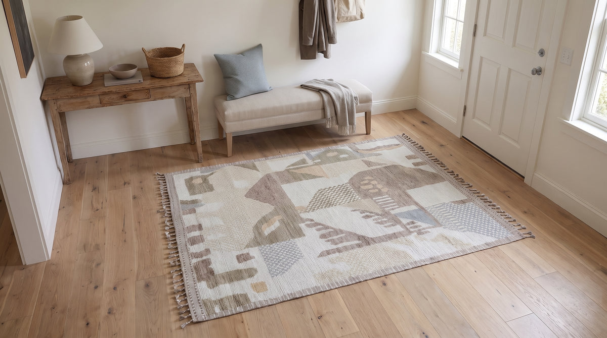 Nina Oriental Multicolor Hand Knotted Wool Rug in a entryway
