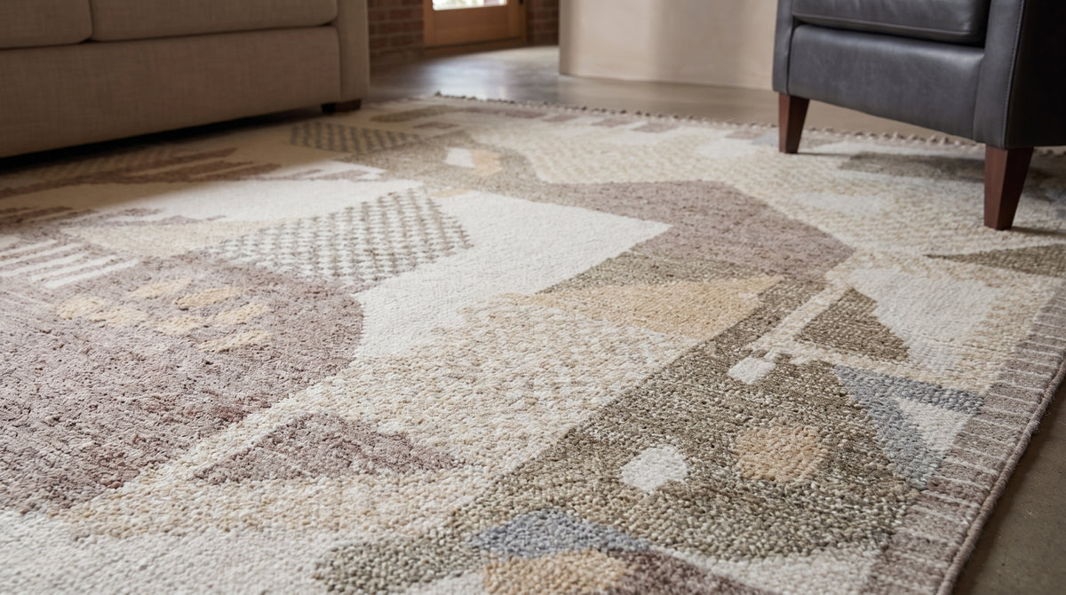 Nina Oriental Multicolor Hand Knotted Wool Rug in a living room