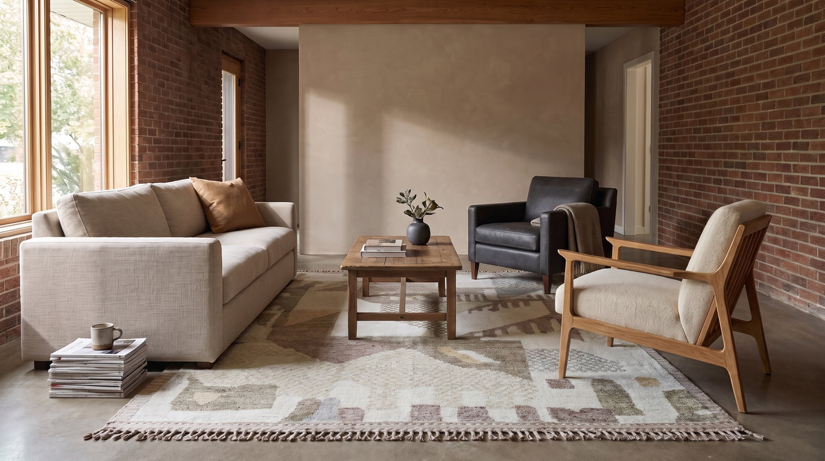 Nina Oriental Multicolor Hand Knotted Wool Rug in a living room