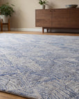 Para Nadia Blue and Ivory Hand Tufted Wool Rug in a dining room