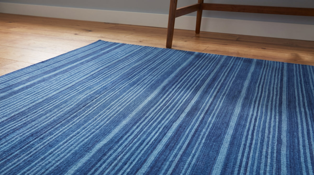 Para Penelope Blue Flatweave Wool Rug in a home office