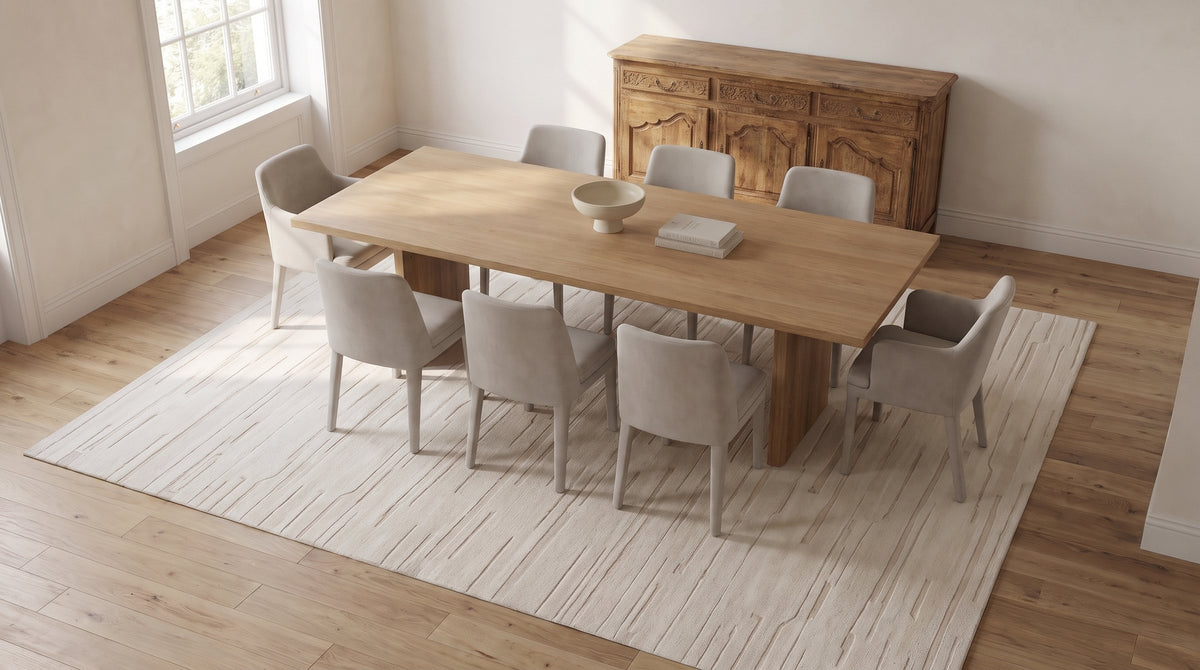 Para Vibrant White Hand Knotted Wool Rug in a dining room